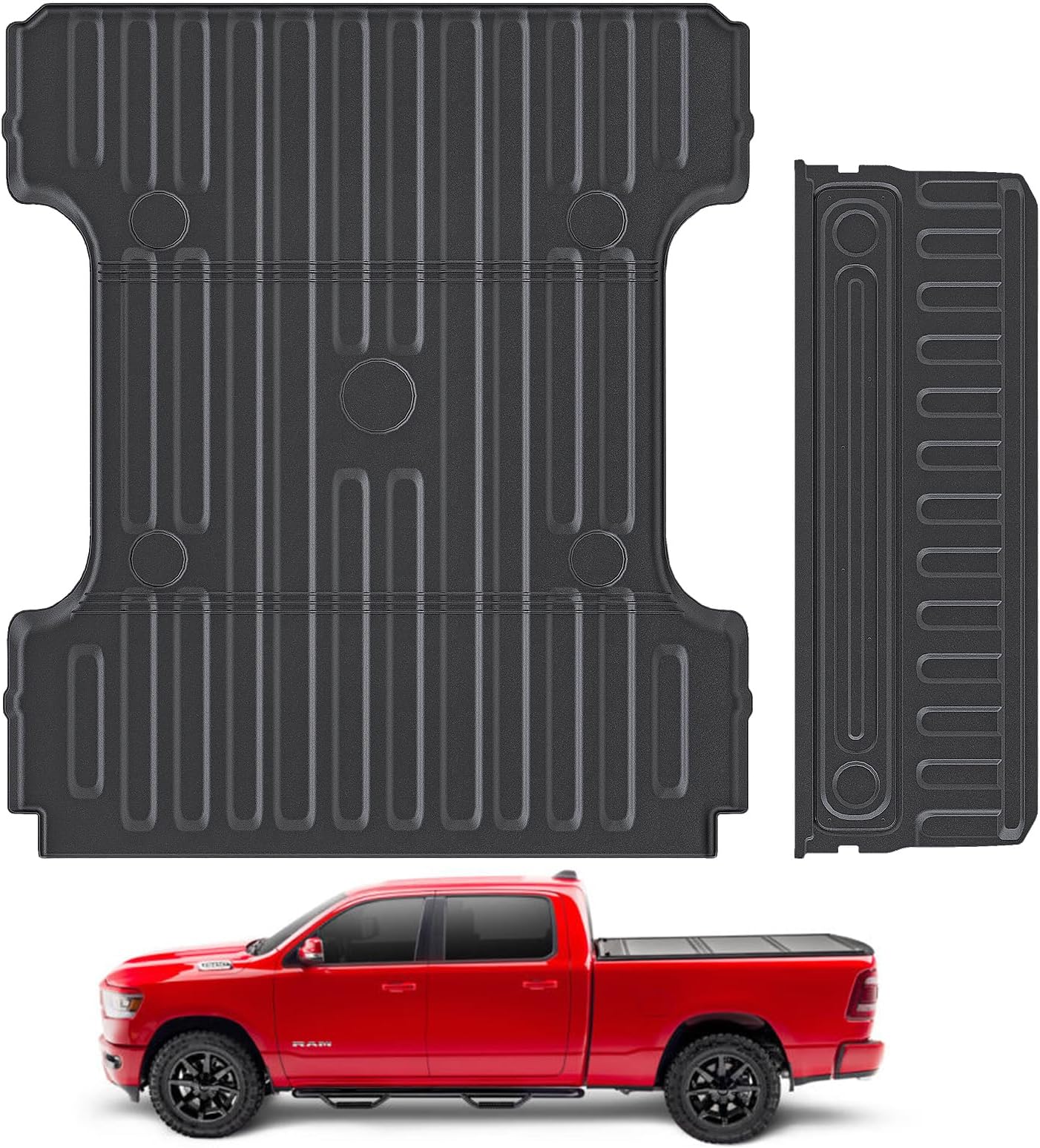 Truck Bed Mat & Tailgate Mat for 2002-2018 Dodge Ram 1500 & 2500/3500 2002-2026 & 1500 Classic 2019-2024 (6.4 FT/76.8 inches) TPE Heavy Duty Cargo Mat for Dodge Ram Accessories