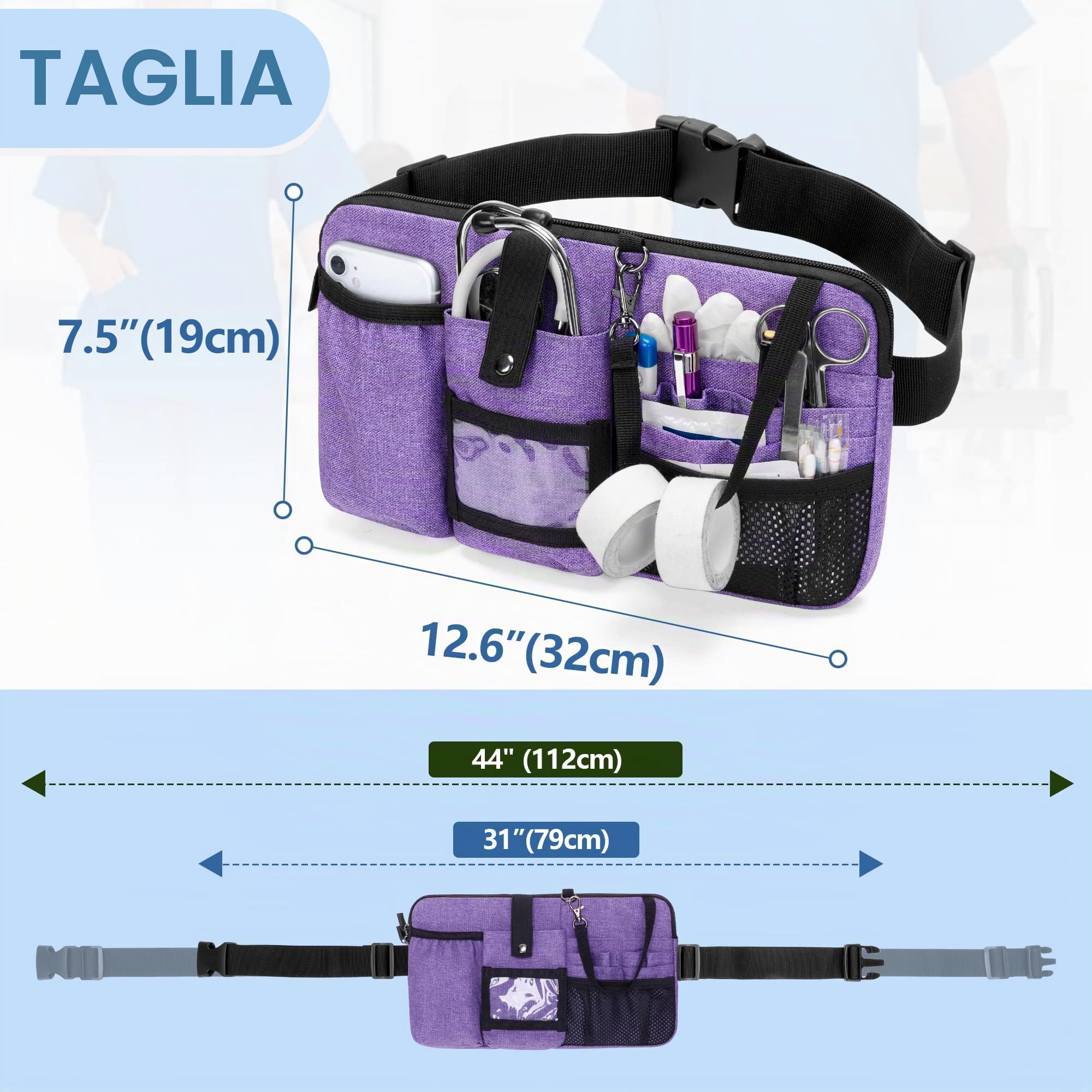 Trunab Marsupio Infermiere Multifunzionale con 12 Tasche per Stetoscopio, Porta Nastro Adesivo, Cintura in Vita Regolabile, Organizer Infermiere per Infermiera e Studente di Infermieristic, Viola