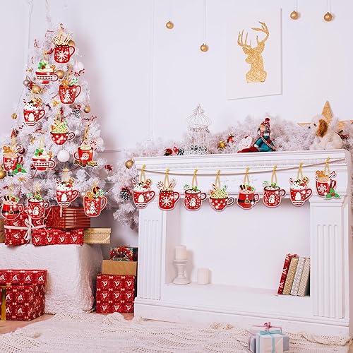 Miniatura 2 de Skylety Juego de 20 adornos artísticos de diamantes de Navidad, lindo cacao caliente 5D, adornos de pintura de diamante, etiqueta de bricolaje de