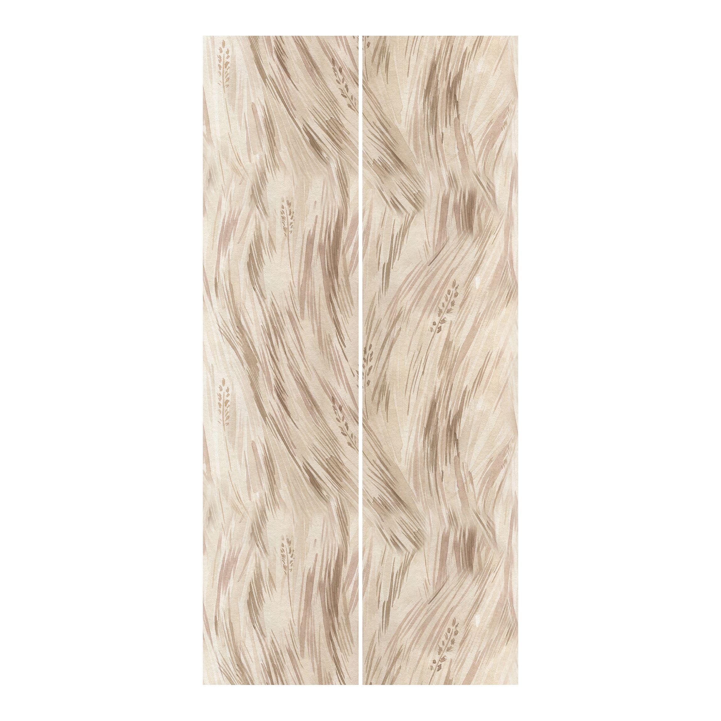 Schiebegardine halbtransparent 60er Paneel Klett Muster Textil lichtdurchlässig - Gräser Aquarell Flächenvorhang beige Wohnzimmer Schlafzimmer 2249 (120x250 cm - 2er Set)
