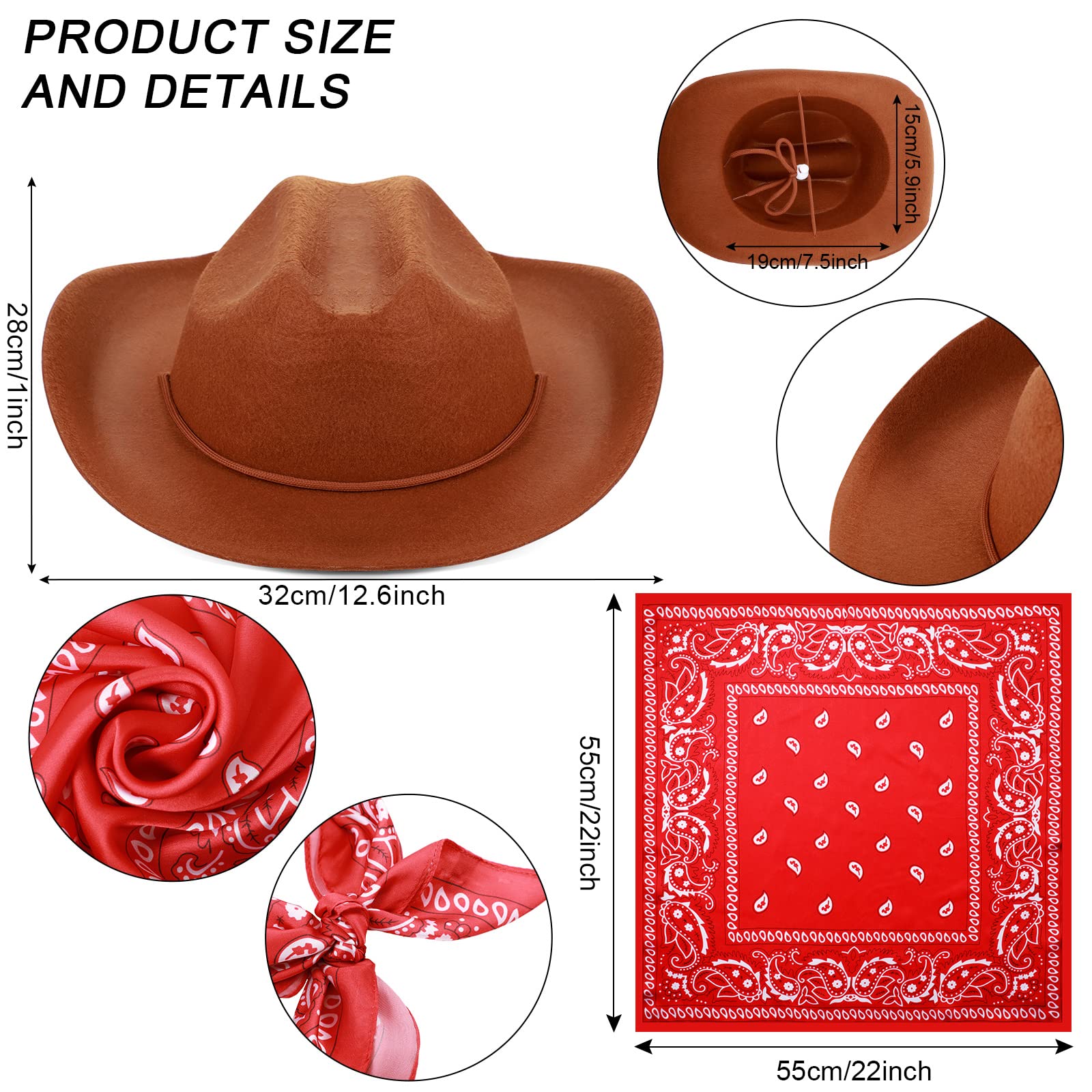 Unittype Cowboy Accessory Set, Include Toddler Boys Cowboy Boots, Kids Felt Cowboy Hat with Bandanna, Kids Size (5 Toddler)