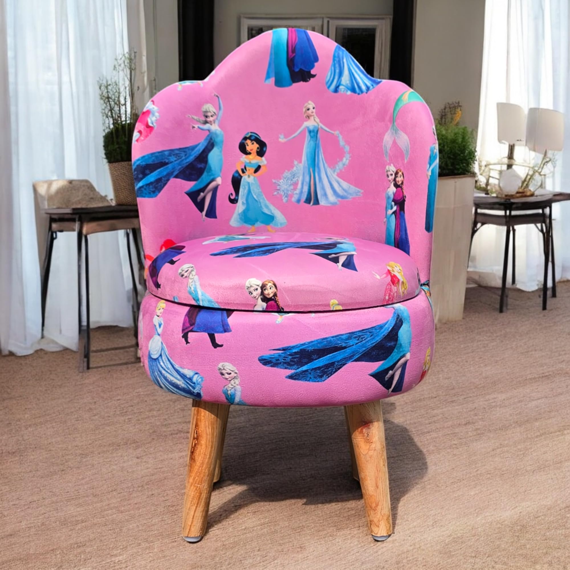 SmartKart Ottoman Kids pouffe Small Chair for Study Table Stool for Kids & Adult Room Kids Wooden Chair Children Wooden Dining Chair, 16x16x28.5 Inch, Barbie-image-41