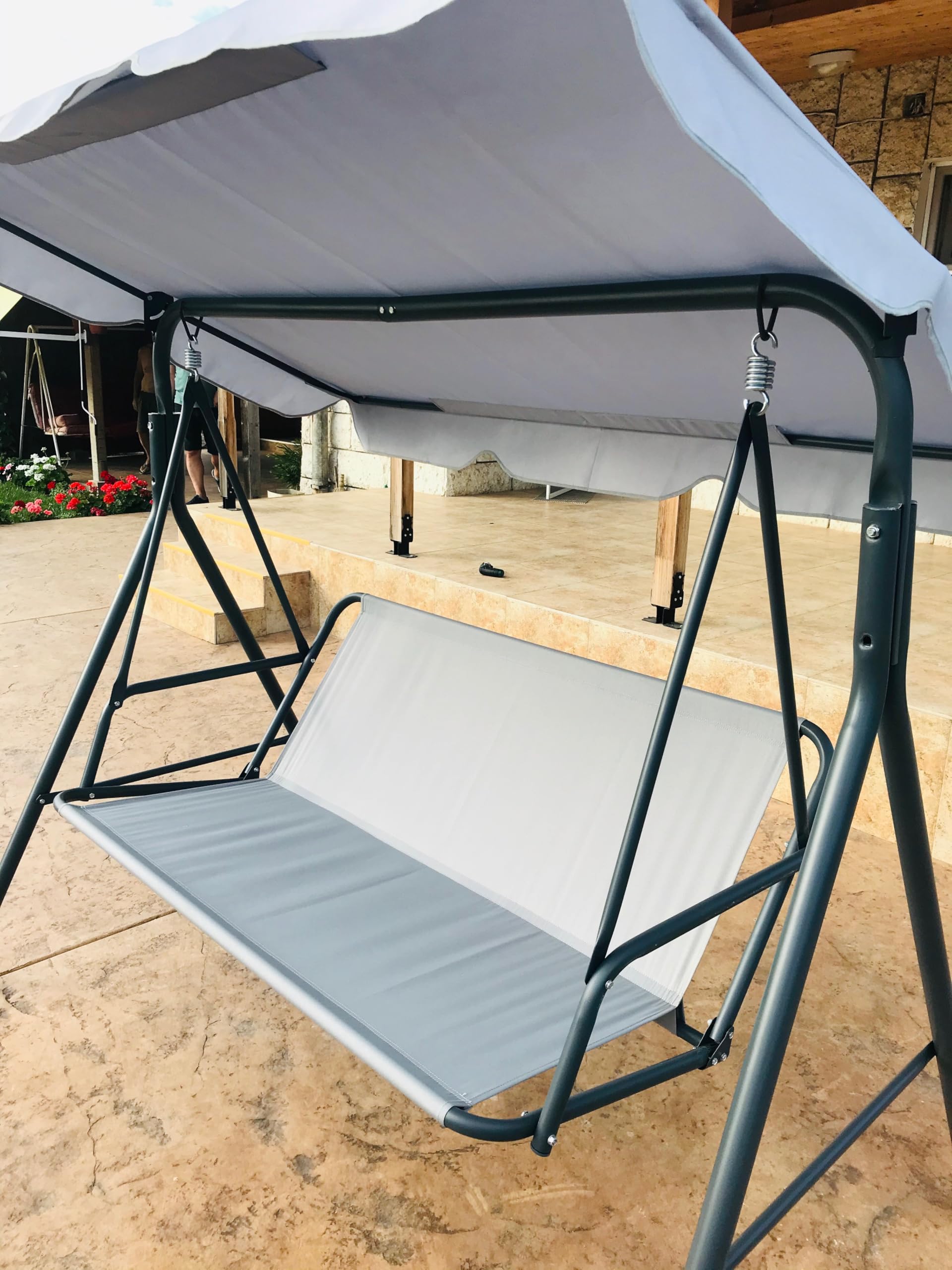Tettuccio di Ricambio per Dondolo da Giardino 2 e 3 Posti, Copertura Impermeabile con Protezione UV, Solo Tessuto, Struttura Non Inclusa, grigio, 194 x 112 cm