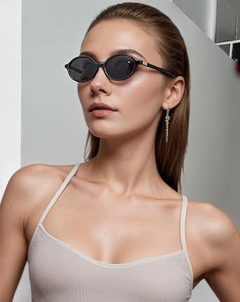 MOLERFO Retro Oval Sunglasses Women - Vintage 90s Y2K Trend Sunglasses, Fashion Cat Eye Designer Shades for Women