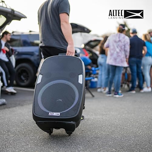 Miniatura 4 de Altec Lansing SoundRover - Altavoz Bluetooth inalámbrico con micrófono, altavoz de sistema recargable para fiestas, karaoke DJ con luces LED y