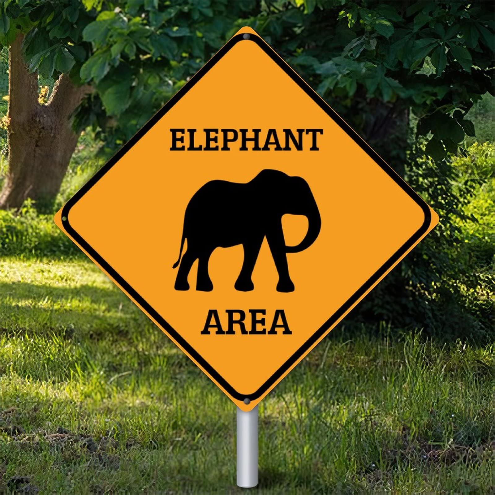 Yelolyio Metal Sign Plaque Elephant Area Warning Sign Caution Beware of Elephant Crossing Zone Weatherproof Animal Sign Rusty Animal Road Sign for Gate Backyard Decor 15 Inch
