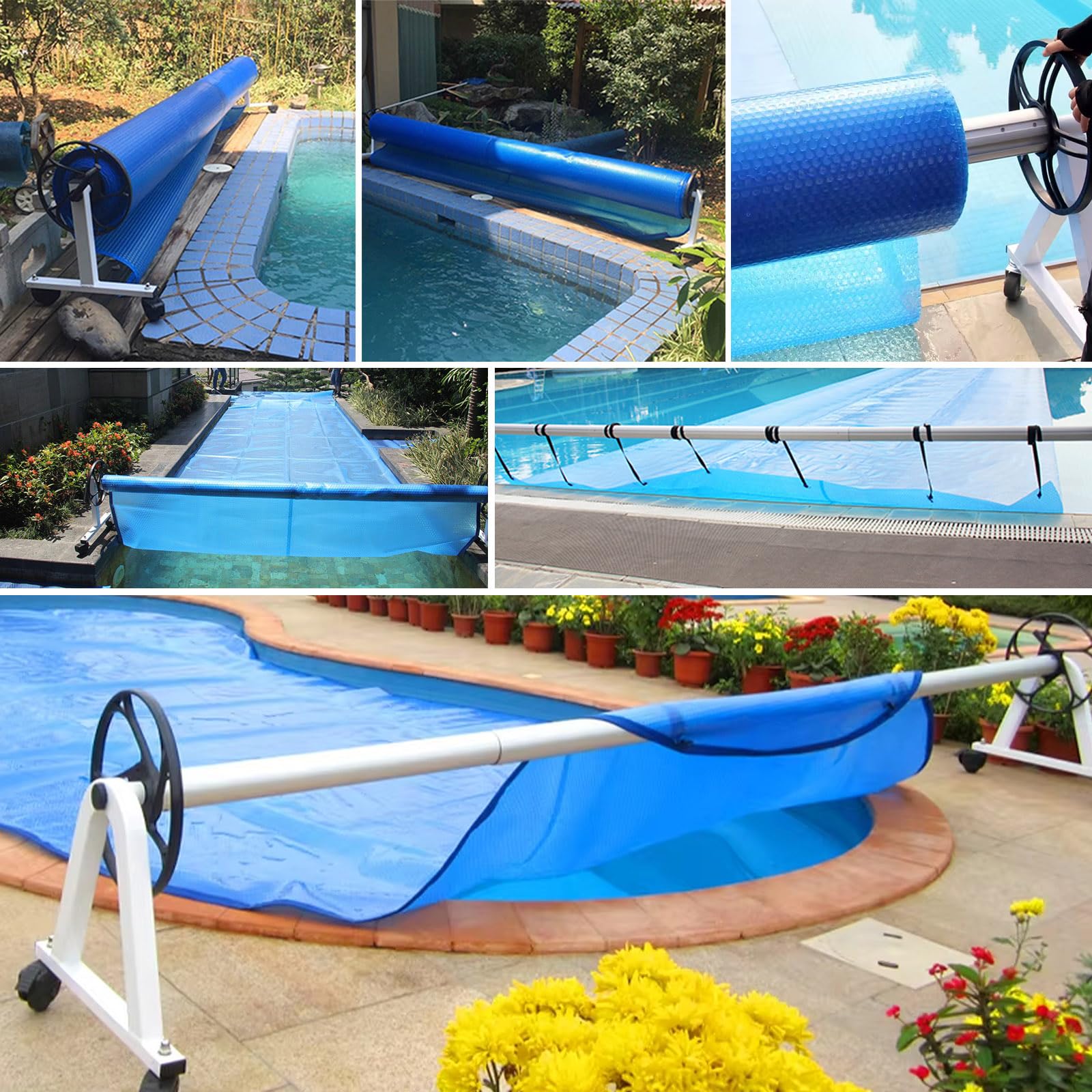 Enrollador De Cubierta Solar para Piscinas con Manivela Telescópica De Aluminio para Piscinas Enterradas
