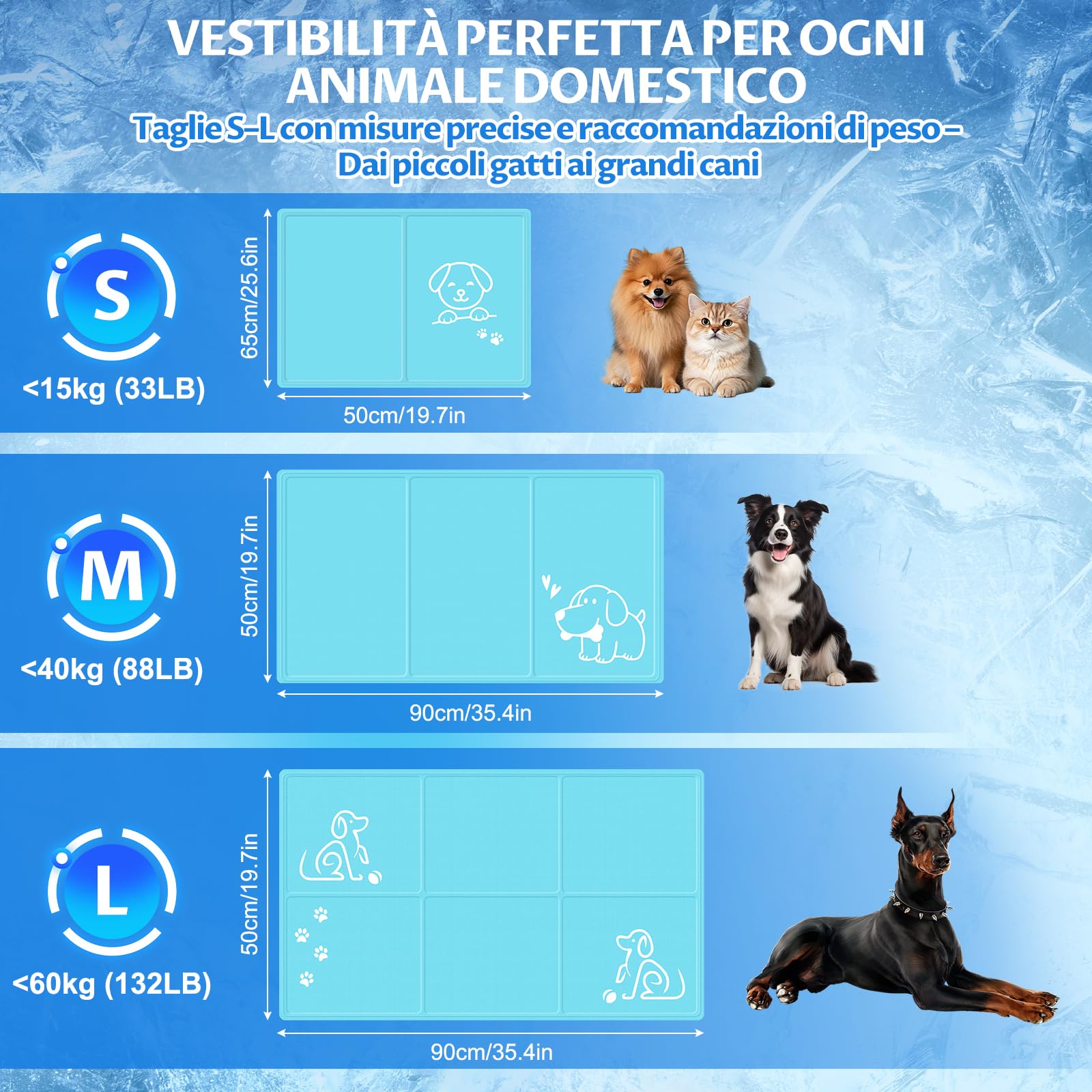 JONRRYIN Tappetino Refrigerante per Gatti e Cani, 50×65cm Tappetino Rinfrescante in Gel Fresco, Materassino Raffreddamento per Animali in Estate per Interni, Esterni e Auto, Cucce, Divani (S)
