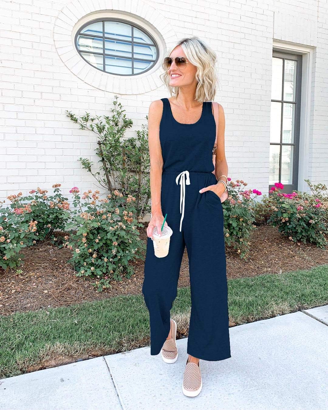 PRETTYGARDEN One Piece Jumpsuits for Women 2026 Summer Casual Drawstring Sleeveless Tank Romper Beach Vacation Outfits - Image 3