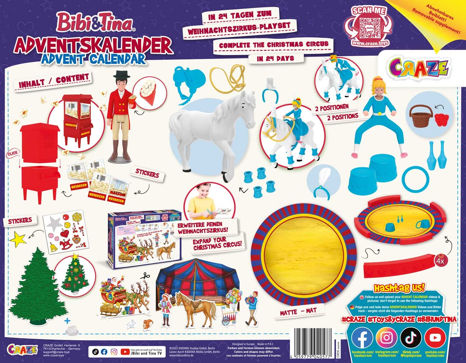 CRAZE Calendario dell'Avvento Giocattolo Bibi & Tina, Calendario dell'Avvento per Bambini con 24 Fantastici Giocattoli per Cavalli, Set Completo da Gioco