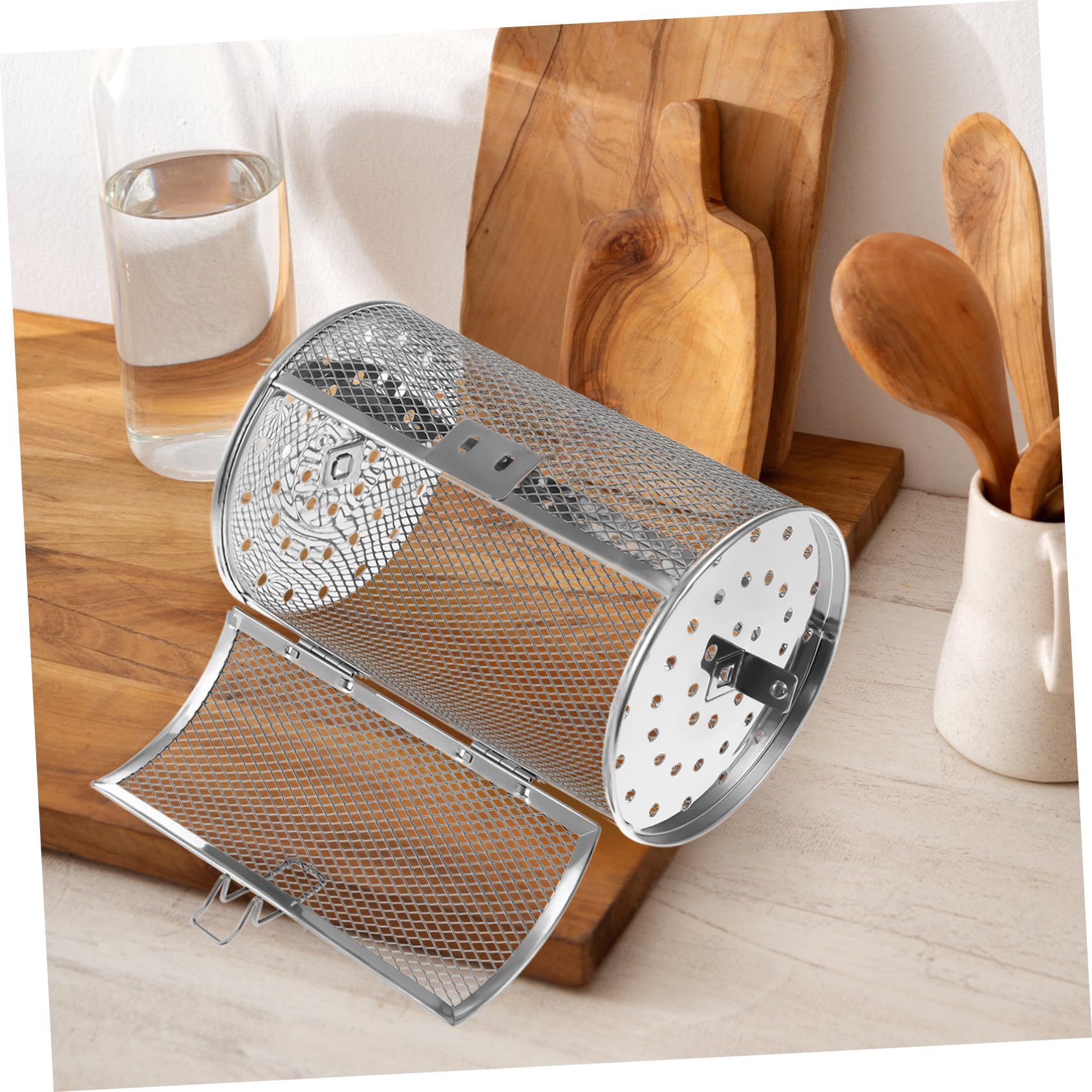 FRCOLOR Cestello per Pollo allo Spiedo in Acciaio Inox 140x250 Mm, Gabbia Rotante per Grigliare Verdure e Carne, Accessorio Versatile per Forno Elettrico e Friggitrice ad Aria, Utensile