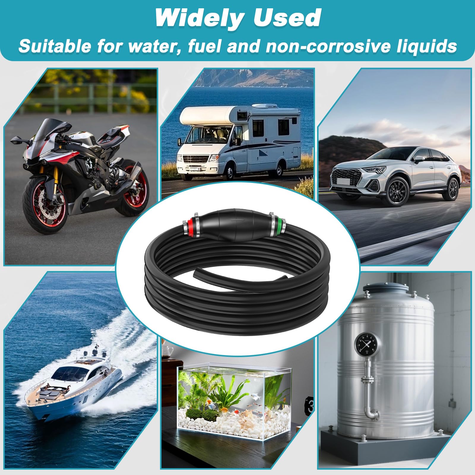 Pompa Trasferimento Manuale Carburante con 2M Tubo Sifone Gomma Flessibile, Linea Aspirazione Acqua Mano Portatile per Veicoli Barca Auto Serbatoio per Travaso Benzina, Olio, Diesel, Gasolio, Liquido