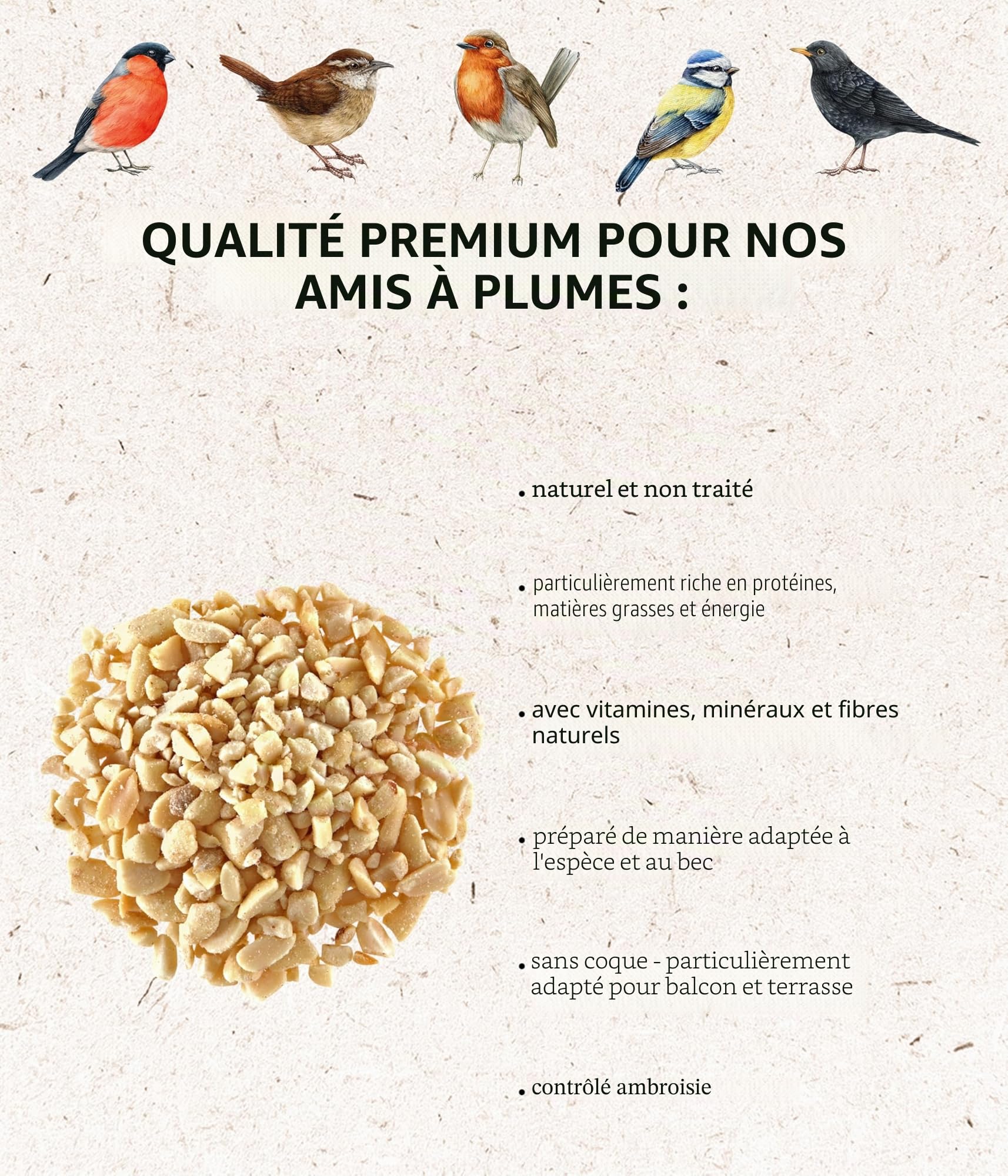 Dehner Natura Premium Nourriture pour Oiseaux Sauvages, arachides concassées, 3,4 kg