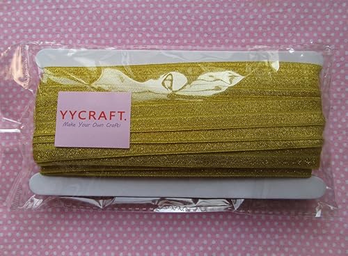Miniatura 2 de YYCRAFT 58" 15 yardas de purpurina plegable sobre elástico plegable FOE elásticos para bandas para el cabello (dorado)