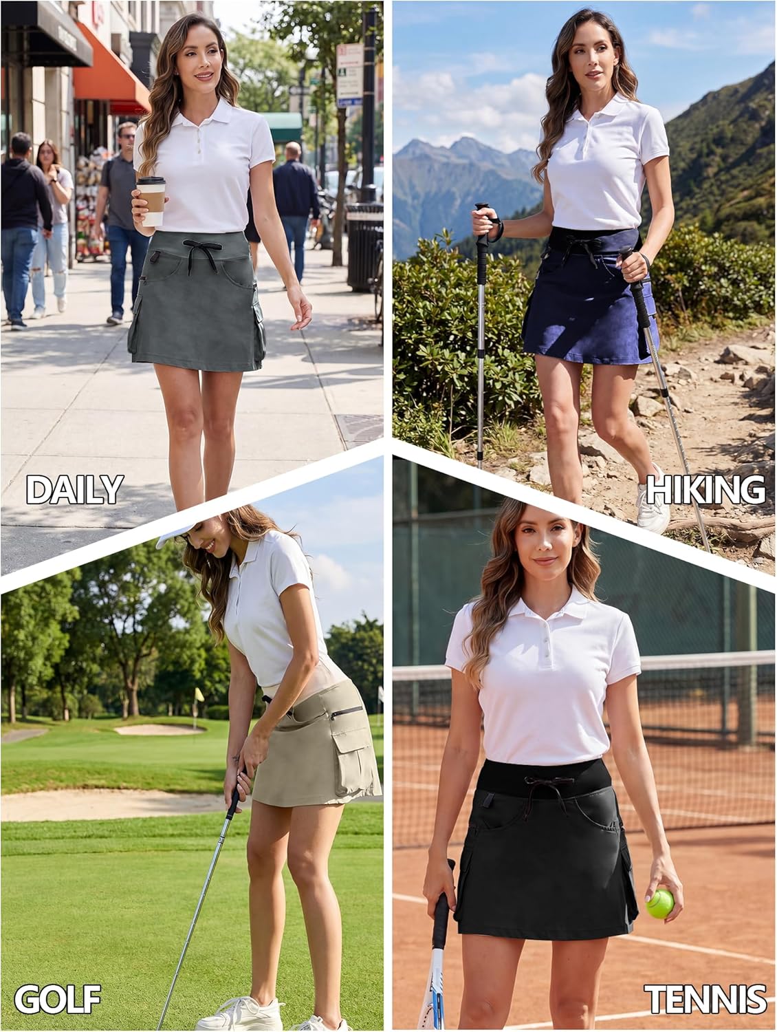 Skorts for Women with Pockets, Cargo Skort - High Waisted, Zipper Pockets & Liner for Golf, Hiking, Tennis, Pickleball