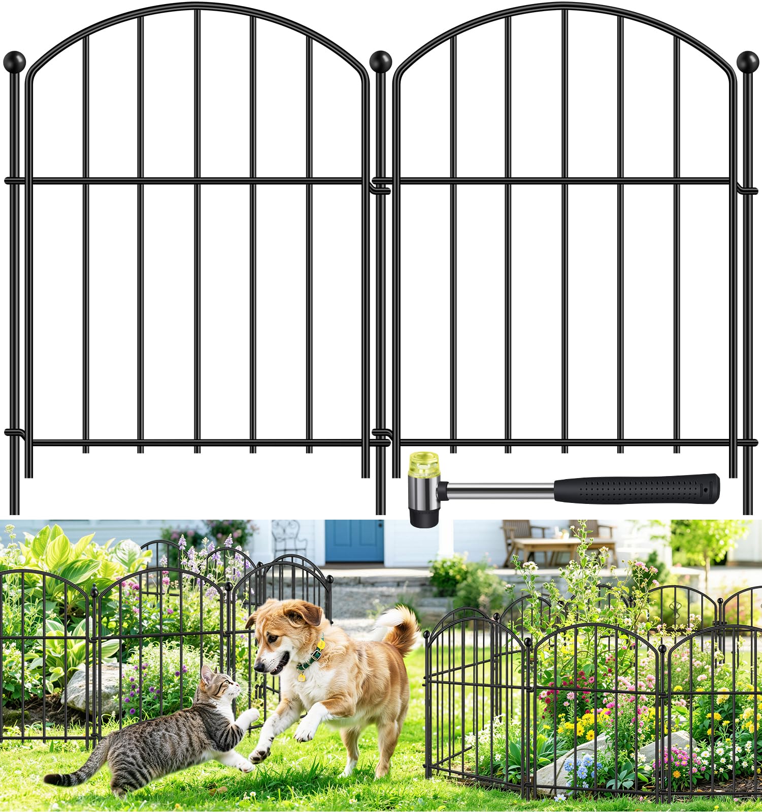 Decorative Garden Fence 17in x 20ft, 20 Pack Rustproof Metal Animal Barrier Fence, Arched Flower Bed Edge Decorative Rabbit and Dog Ground Defense