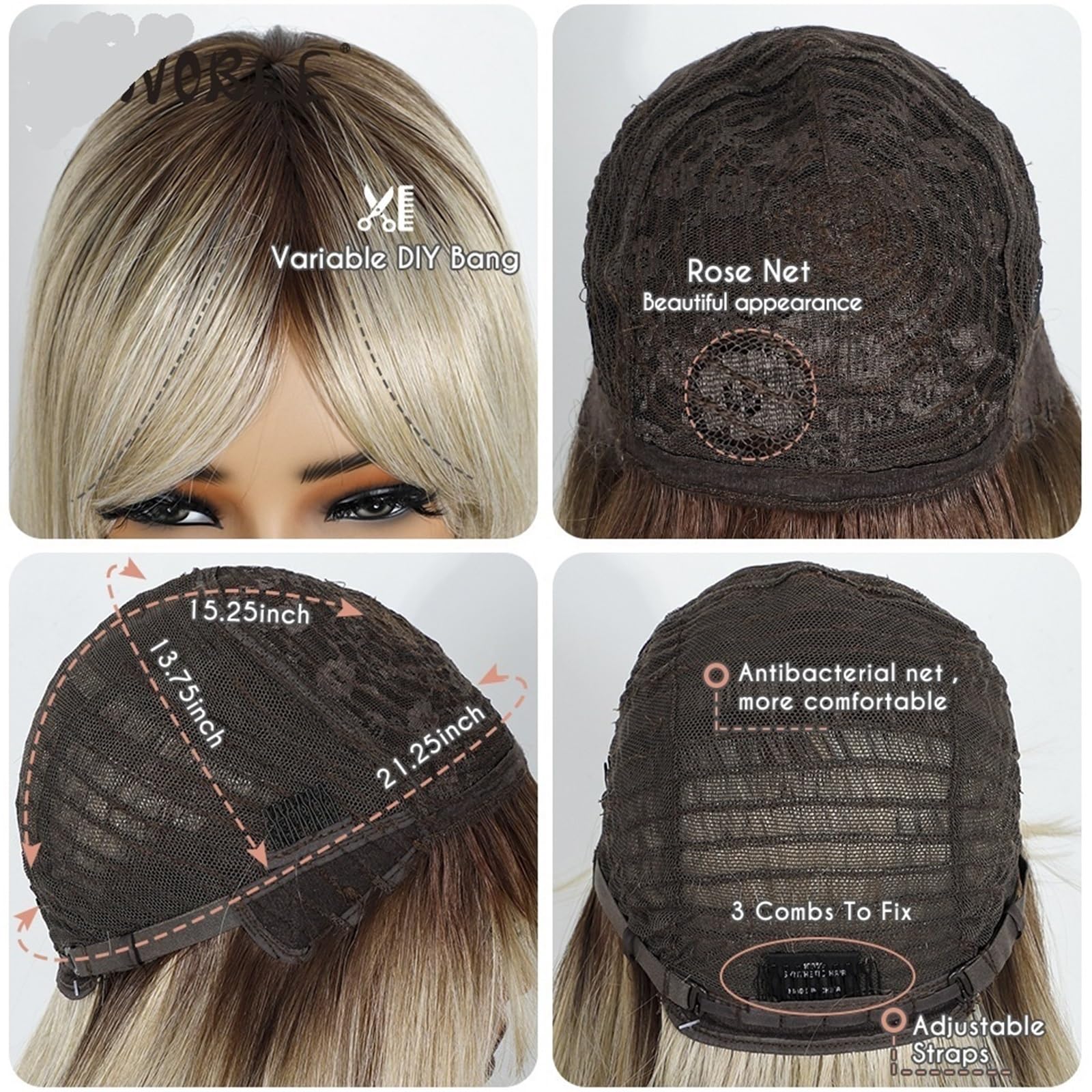 Kobiety Peruka syntetyczna żaroodporna z grzywką Długie proste peruki w kolorze ombre blond Impreza