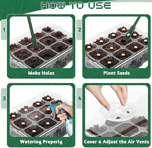 Miniatura 4 de 10 bandejas de inicio de semillas, kit de inicio de semillas, bandejas de plástico transparente para principiantes con 10 etiquetas y 2