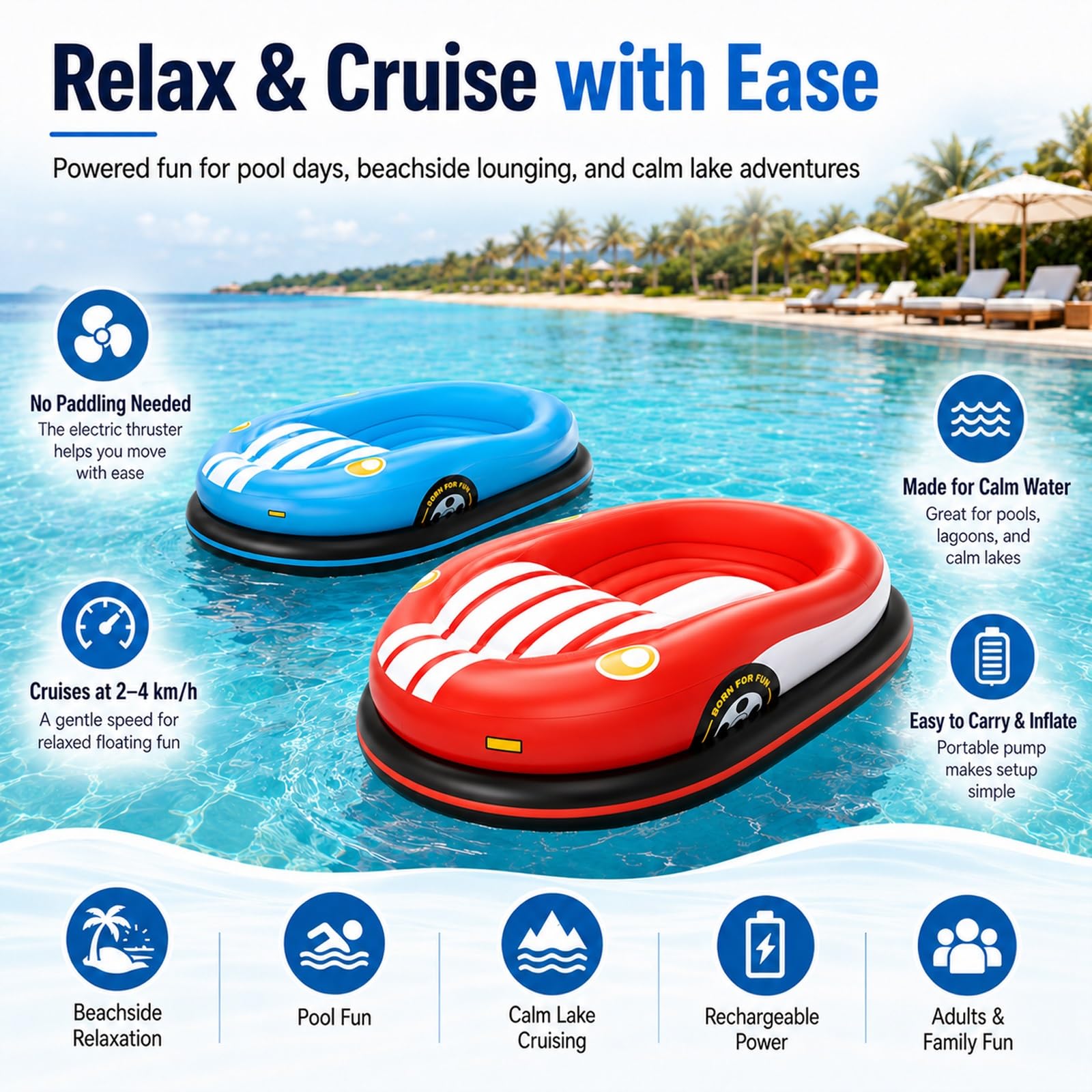 Flotador Inflable Motorizado For Piscina | Carga Máxima: 120 Kg, Doble Batería Y Bomba Aire Inalámbrica, Giro De 360° Y Función De Impacto