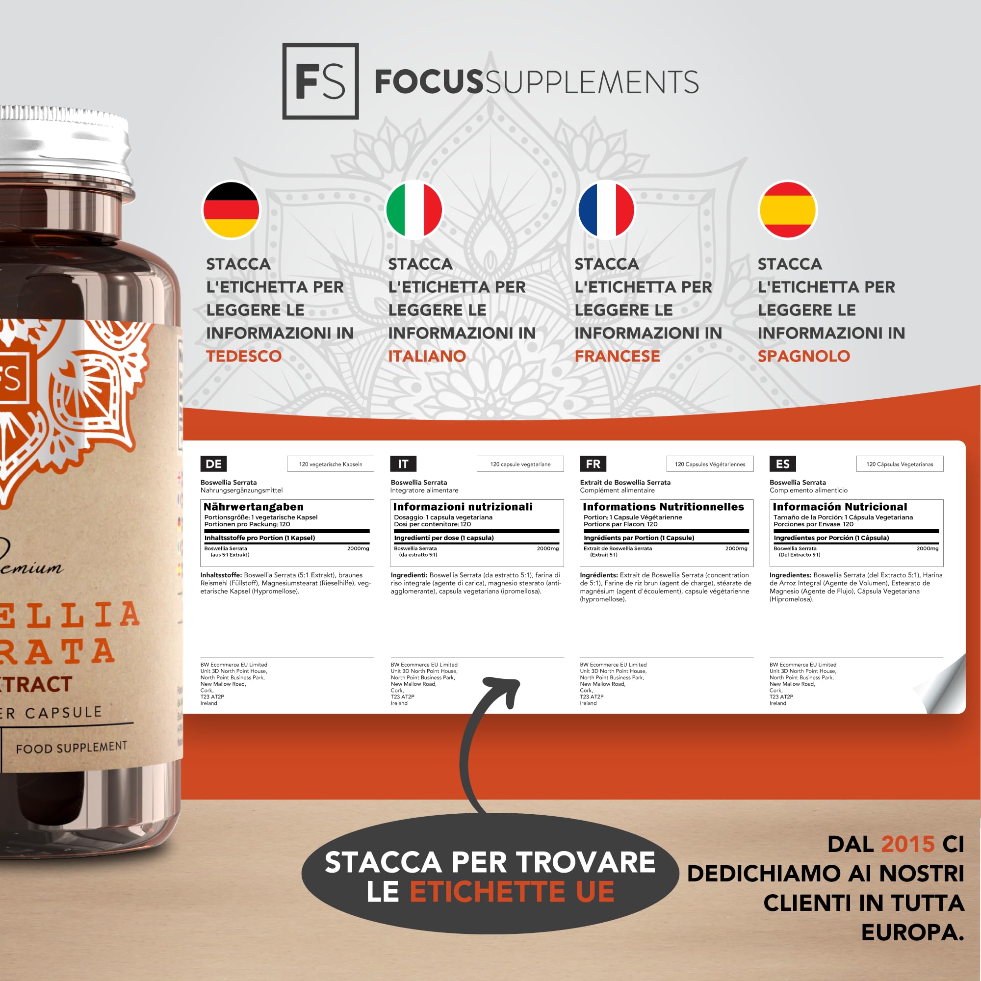 FS Boswellia | 120 Boswellia Serrata Alto Dosaggio Capsule - Integratore Boswelia Serrata Capsule 2000 mg per Dose | Non-OGM, Senza Glutine e Allergeni | Prodotto nel Regno Unito