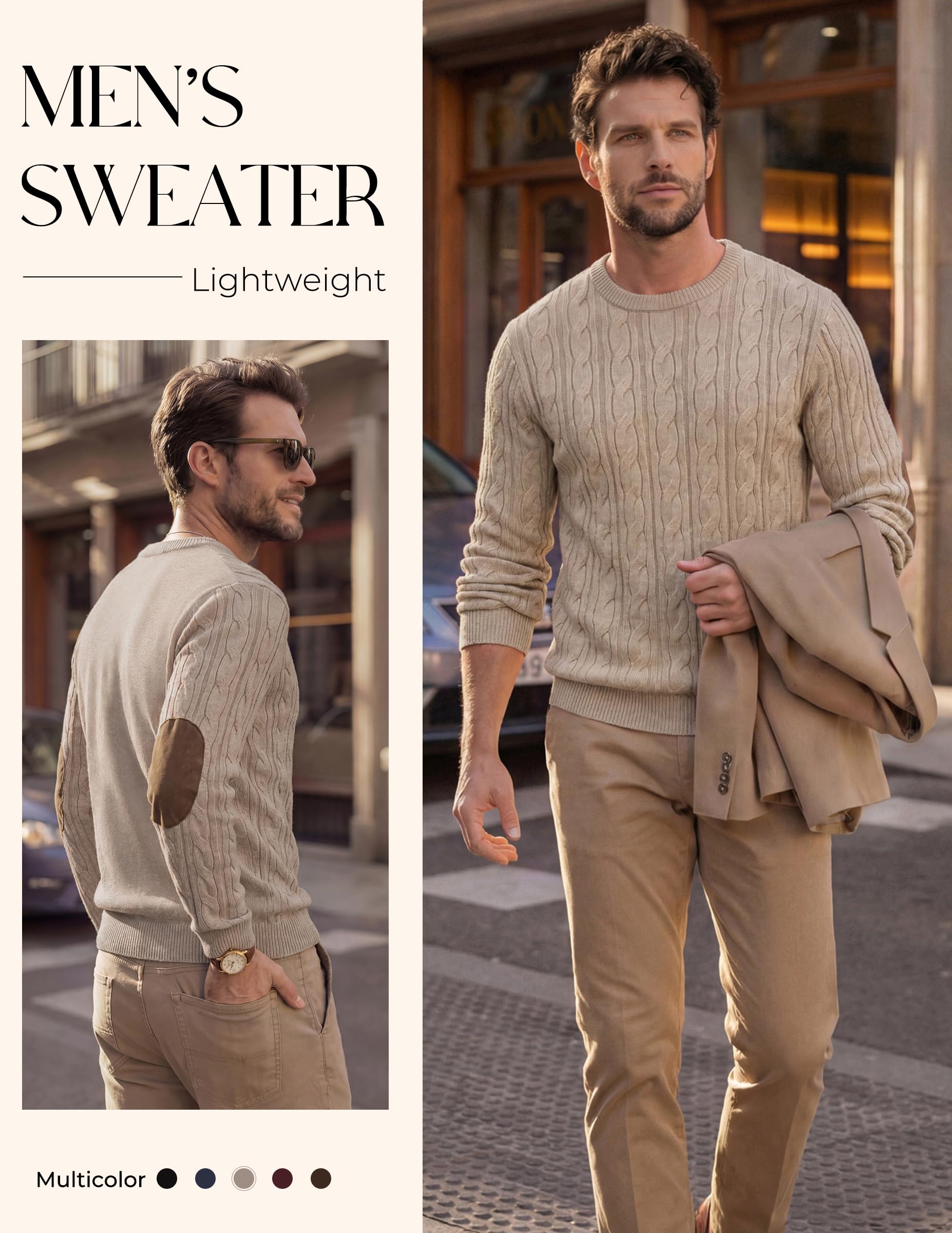 PJ PAUL JONES Maglione da uomo con scollo rotondo, a maniche lunghe
