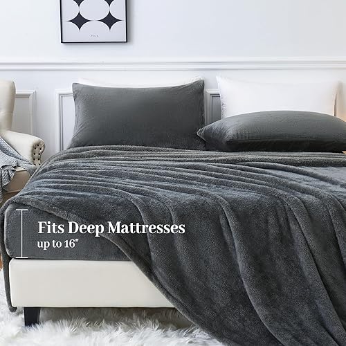 Miniatura 3 de YIYEA Juego de sábanas para cama individual  Juego de sábanas de franela de pelo sintético ultrasuave de lujo  Sábanas de vellón lanudo mullido