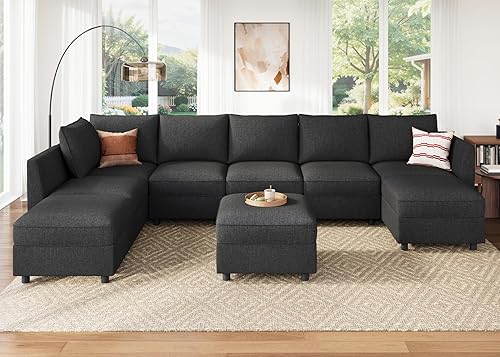 Miniatura 3 de HONBAY Sofá modular modular con almacenamiento, sofá en forma de U modular, sofás seccionales convertibles para sala de estar, color gris lino