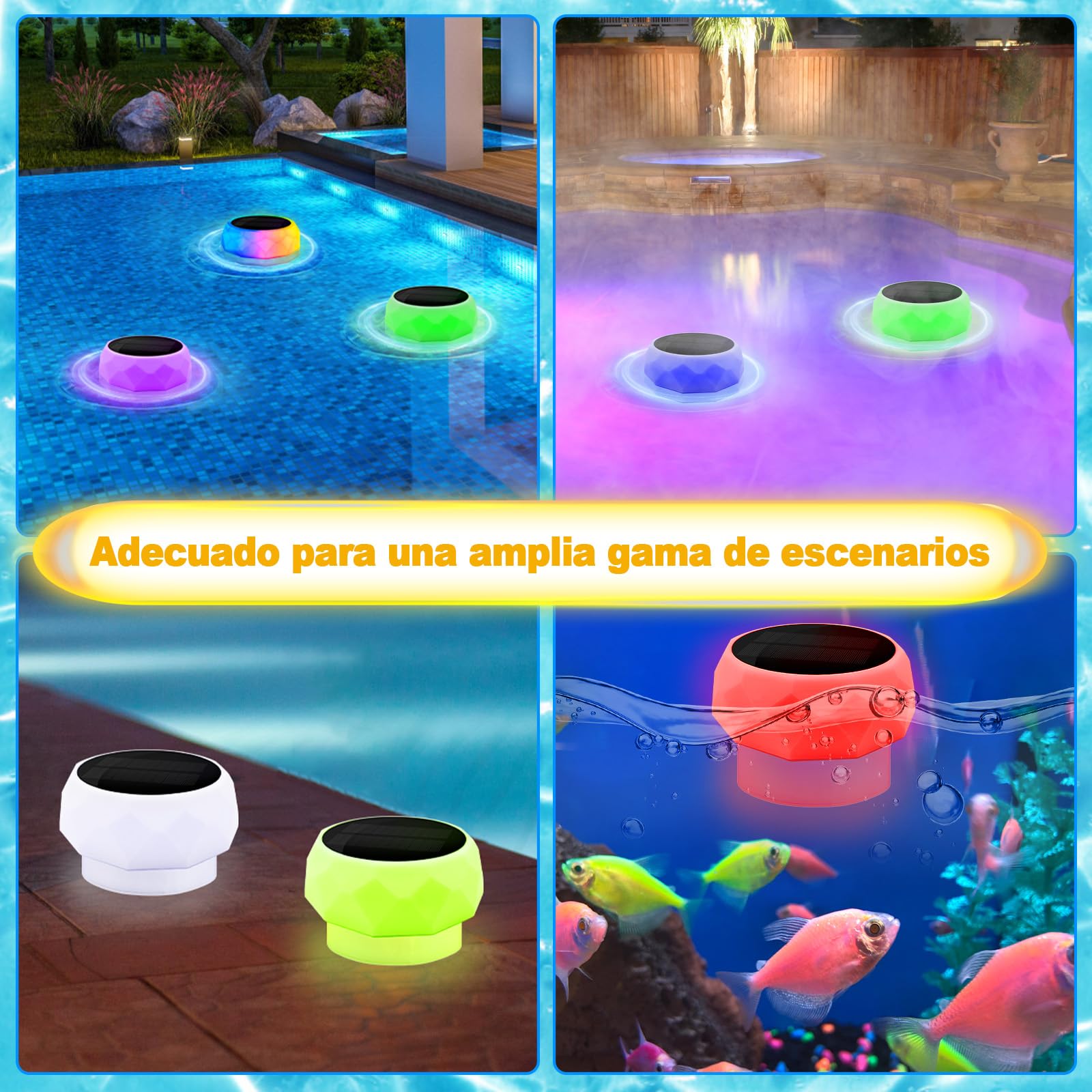 IEEILULU Iluminación LED para Piscinas con Cambio de Color, Luz Subacuática para Piscinas, Luz Solar Flotante para Piscinas Parques Acuáticos y Piscinas, Estanques, Fuentes Usos (2pcs)
