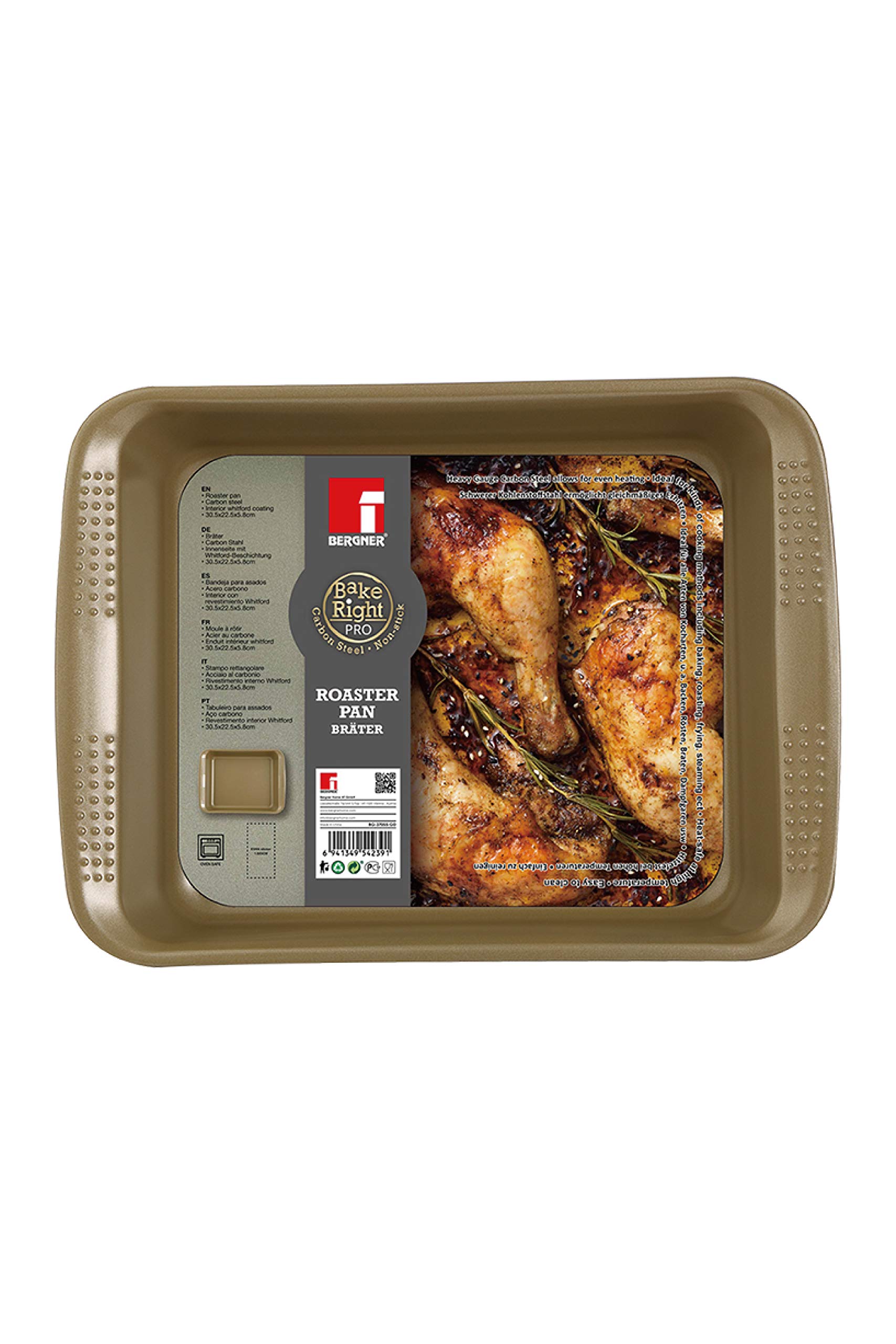 BERGNER BAKERIGHT PRO RECTANGLEROASTER PAN 30.5CM CARBON STEEL, BG37055GD
