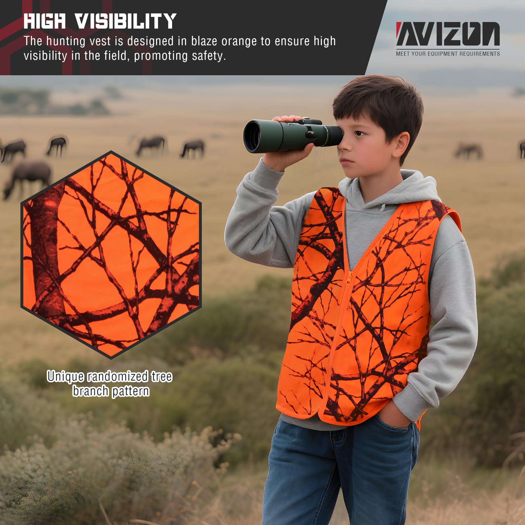 Avizon Gilet da caccia da uomo, colore arancione, mimetico, con cerniera, leggero
