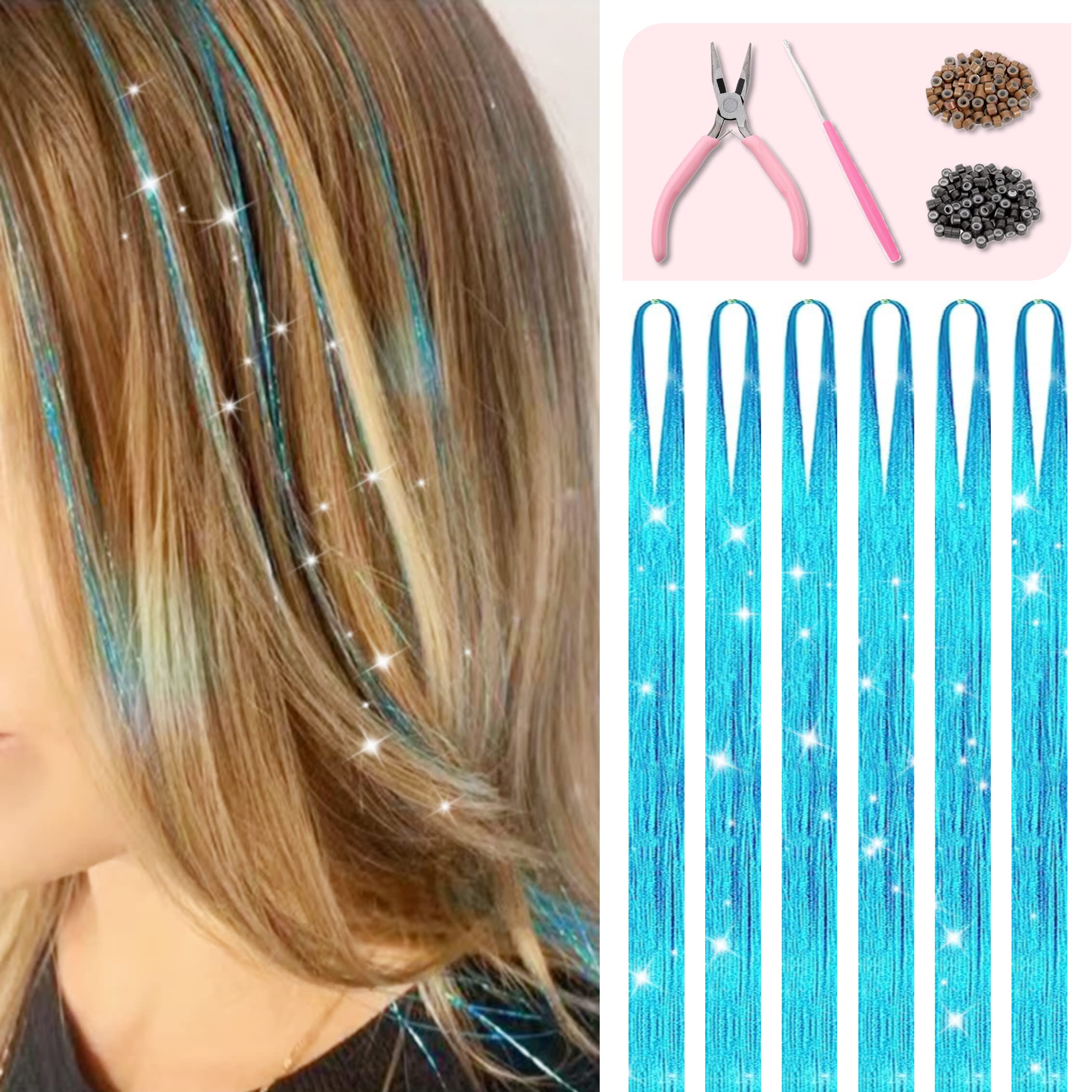 Amazon.com : Dream Blue Hair Tinsel Kit with Tools and Instruction Easy ...