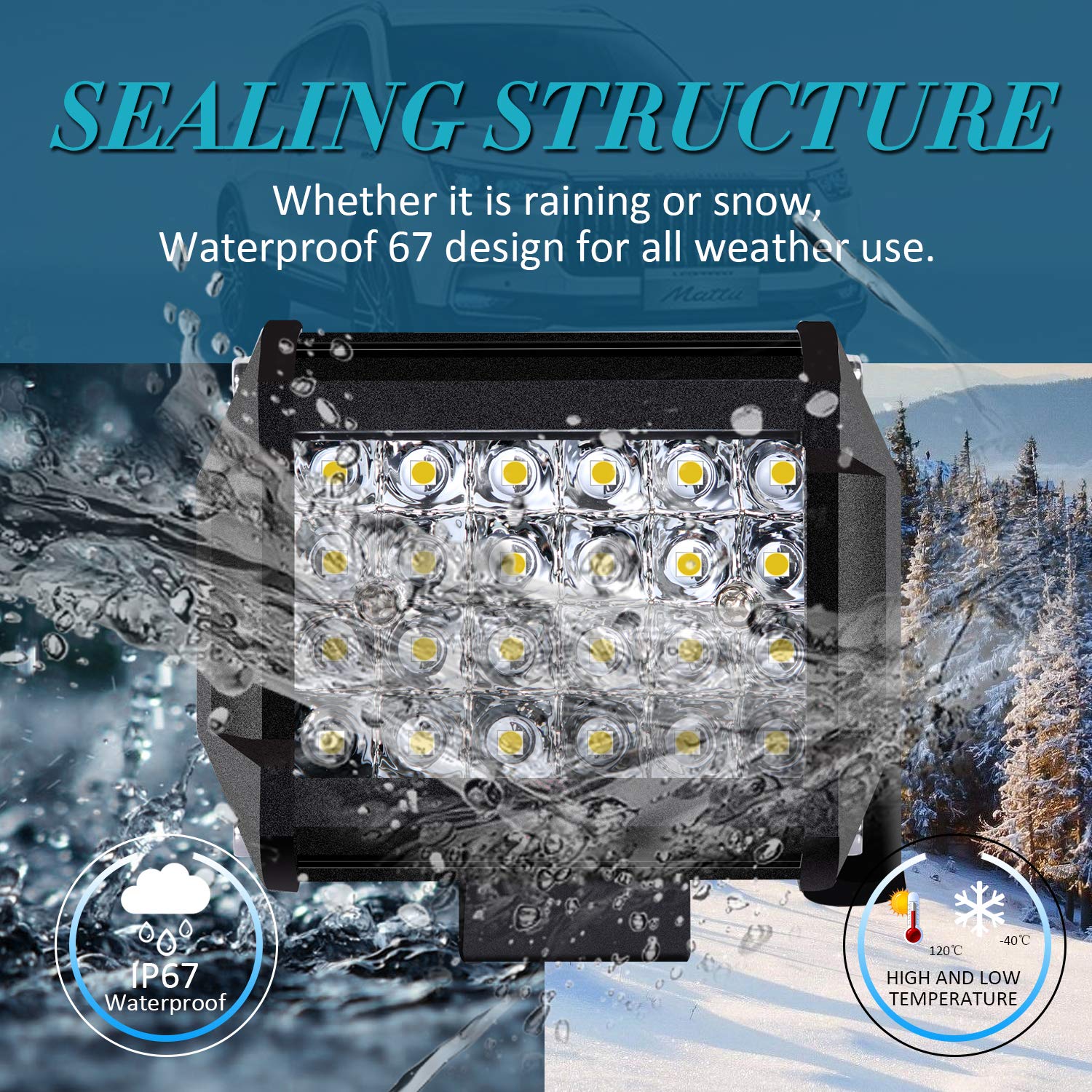 ROADSUN Barra LED 12'' 240W 24000LM Per Fuoristrada, Fari Profondità 6500K Impermeabili IP68 Per Auto, Moto, SUV, Trattore (1 Pz)