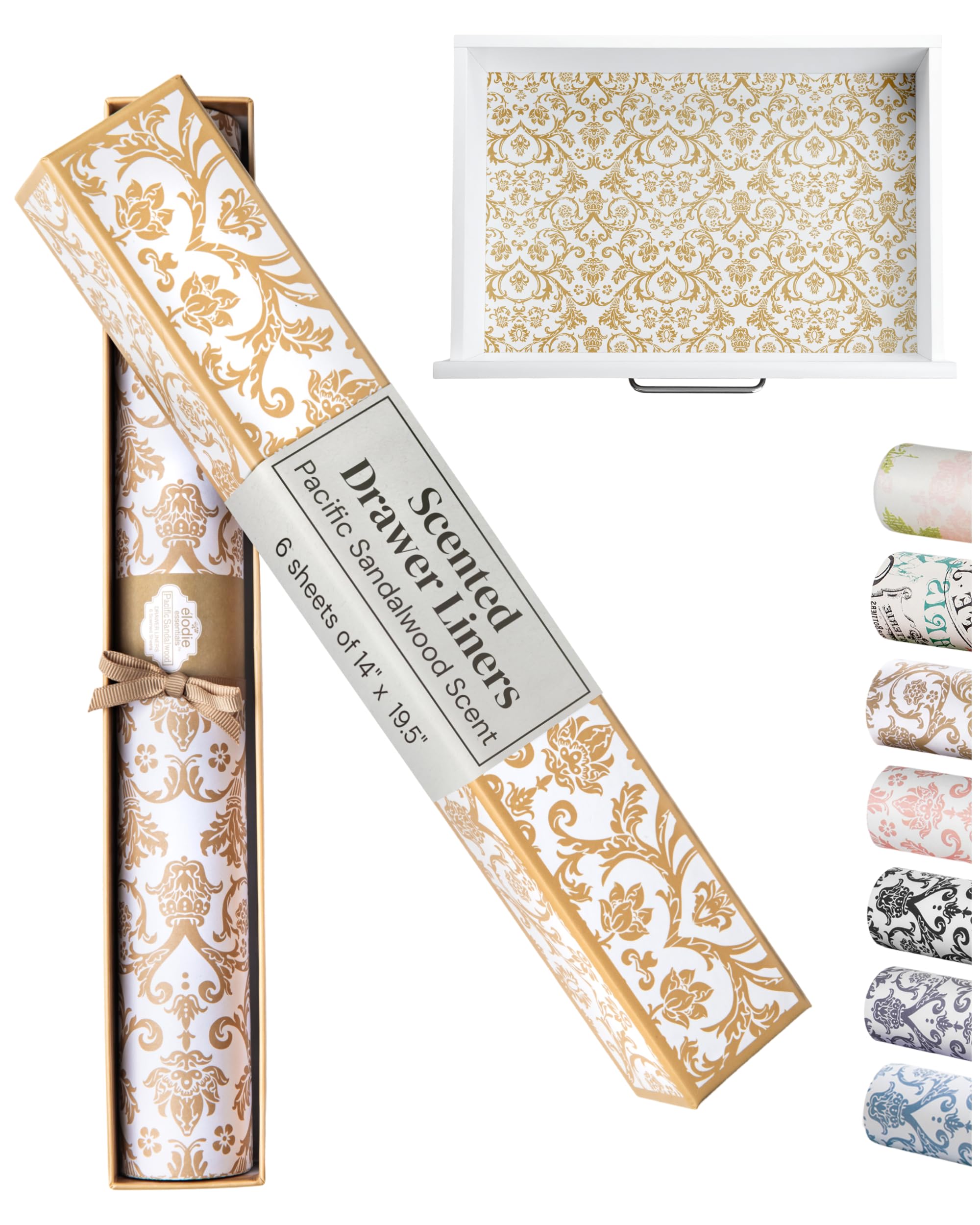 Pacific Sandalwood Scented Drawer Liners - Royal Damask by Elodie Essentials