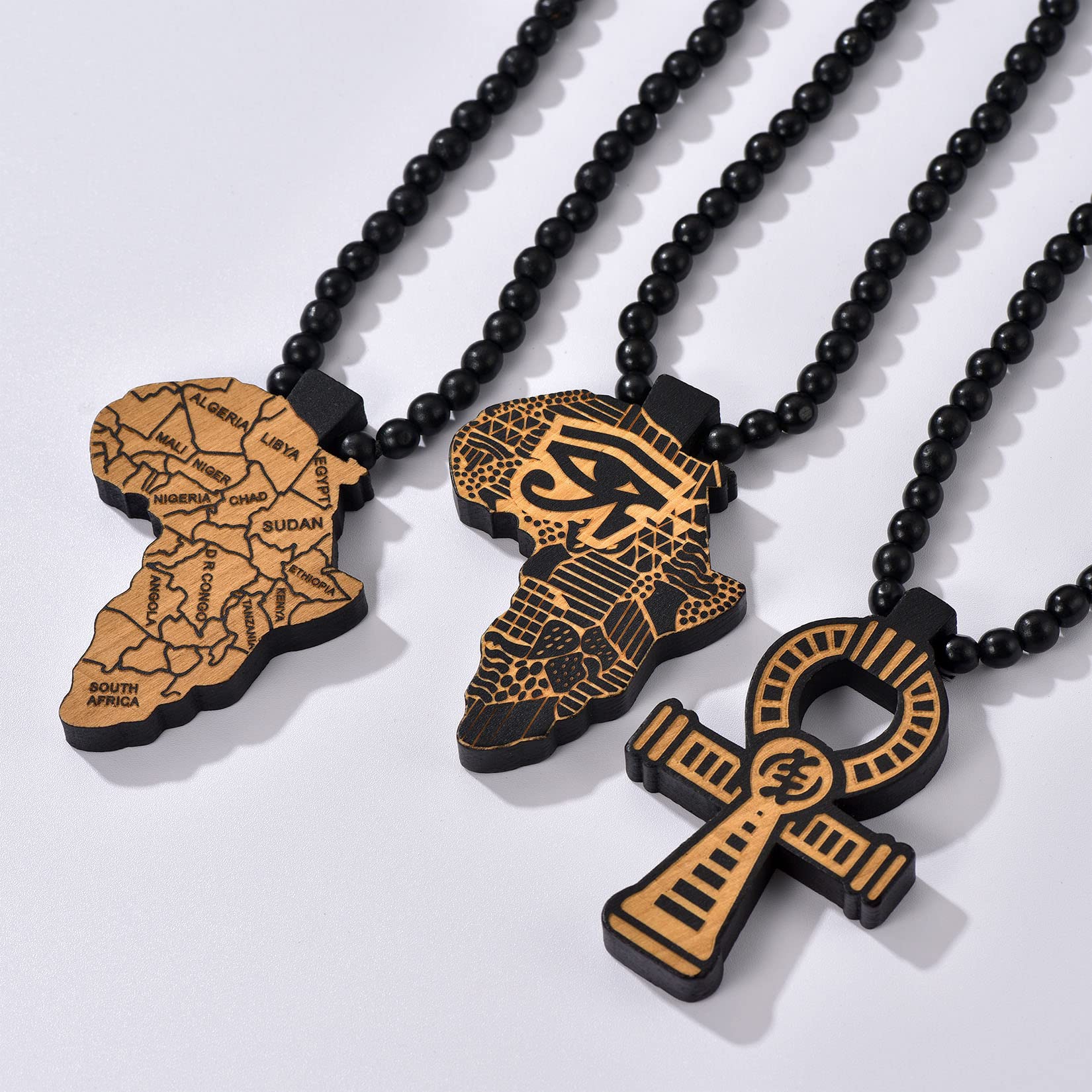 メンズAfrica Map木製Lion African木製ビーズチェーンネックレス　並行輸入品