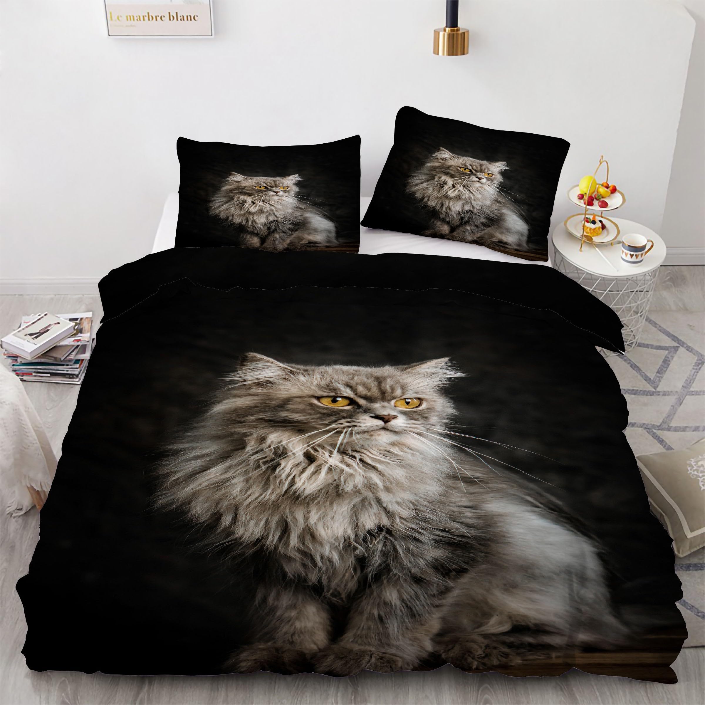 Housse de couette animal chat 160x200 pour chambre cocooning en microfibre