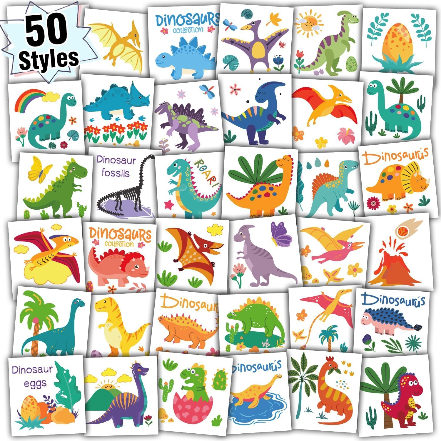 Partywind Dinosaur Kids Tattoos for Party Supplies, Individually Wrapped Cut Tattoos for Dinosaur Birthday Party Decorations Favors, Goodie Bag