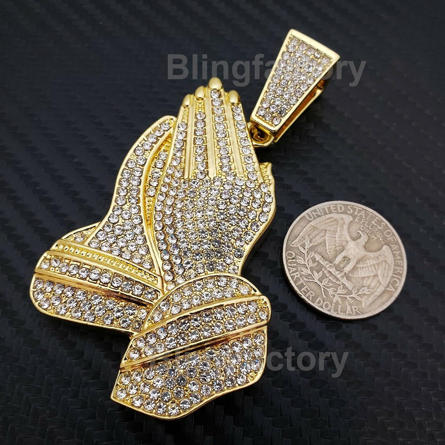 Hip Hop Gold Plated Praying Hands Large Pendant & 20" 30" Iced 4 Row Tennis Chain Bling Necklace