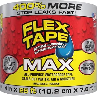 Flex Tape, MAX, Original Thick Flexible Rubberized Waterproof Tape - Seal and Patch Leaks, Works Underwater, Indoor Outdoor - Home RV Roof and Pool Repairs, Clear, 4 in x 25 ft, Pack of 1