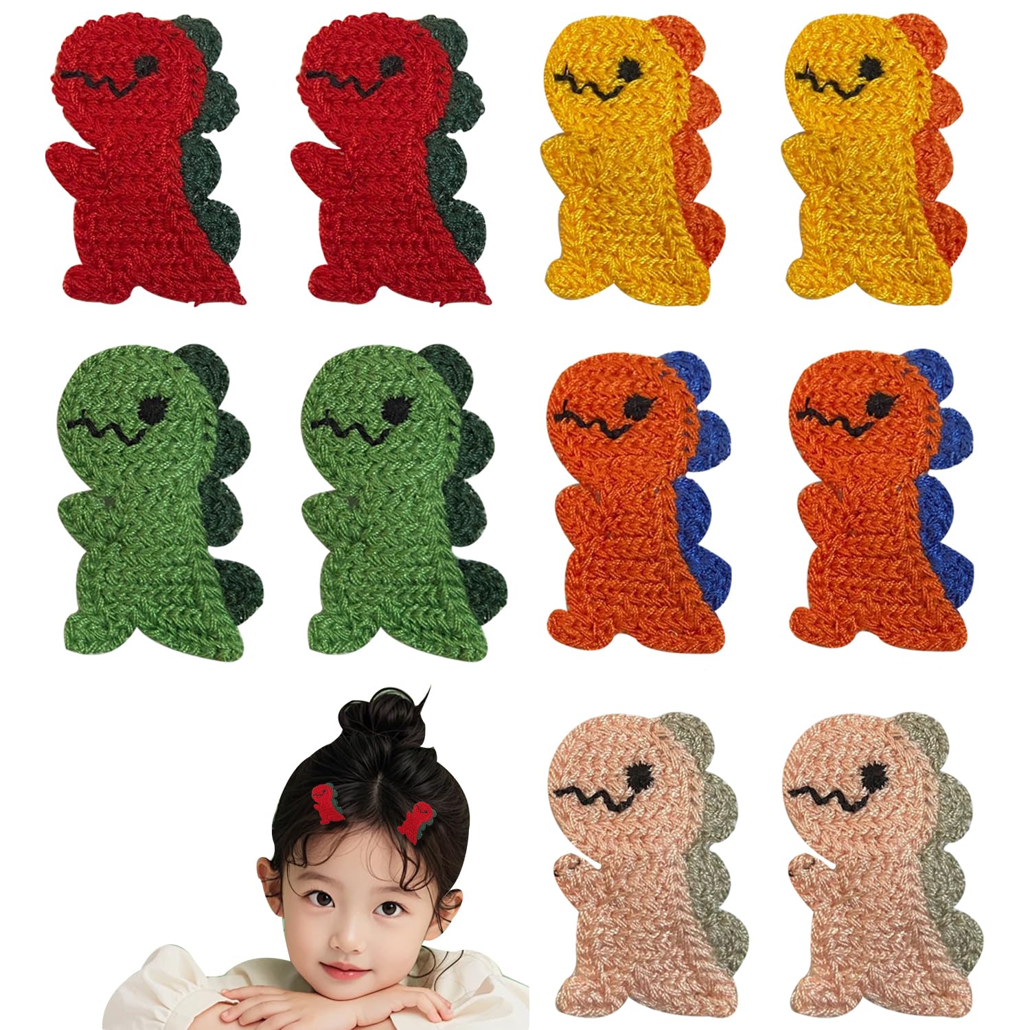 10 Piece Dinosaur Snap Hair Clips, Cute Barrettes and Cartoon Hairpins for Women, Girls, Toddlers, and Kids