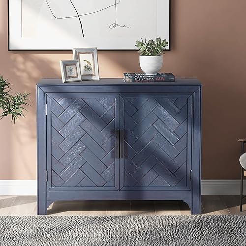 Miniatura 57 de Aparador de armario de almacenamiento curvado con 2 puertas y 2 cajones, mesa consola de entrada de madera de 55 pulgadas con puerta lateral curvada