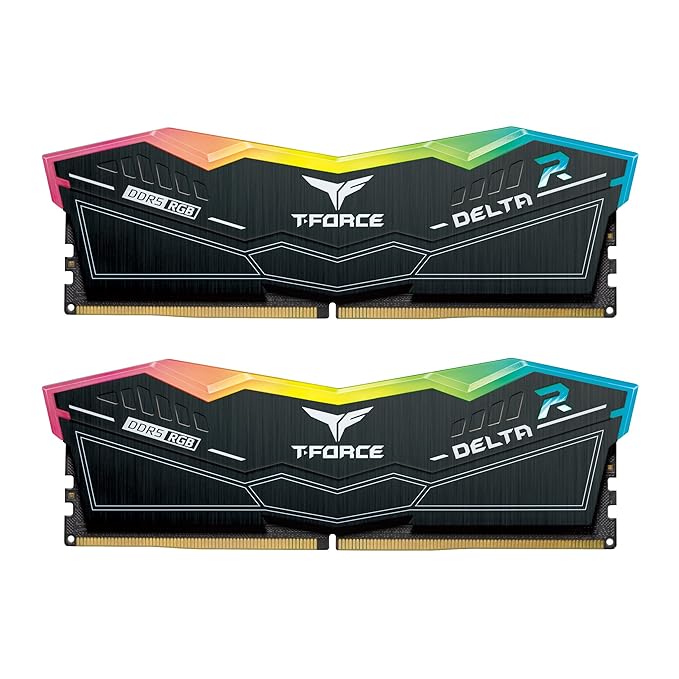 TEAMGROUP T-Force Delta RGB DDR5 Black 32GB Kit (16GBx2) 6000MHz (PC5-48000) CL38 Desktop Gaming Memory Module Ram – FF3D532G6000HC38ADC01 at Rs. 11199