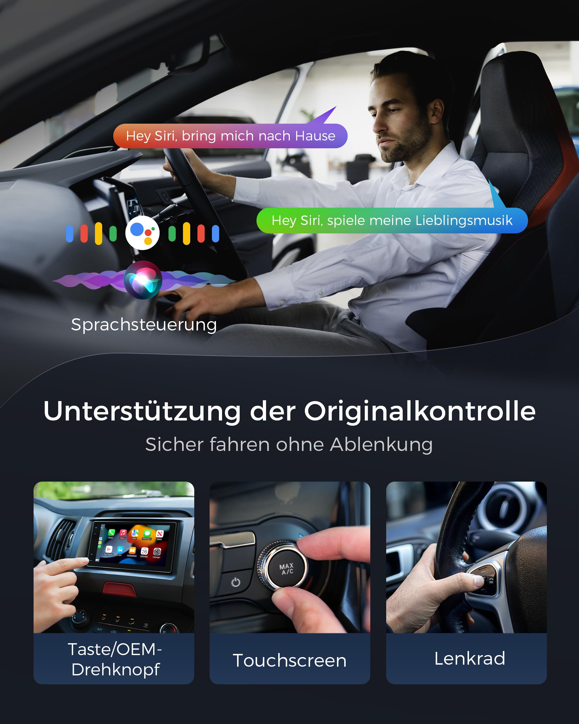 CarPlay und Android Auto Wireless Adapter 2 In 1, V5.3 Bluetooth Stabile Verbindung, Dualband WiFi 6 Schnelle Datenübertragung, USB C/A, für Apple iPhone iOS 10+, Smartphone Android 11+
