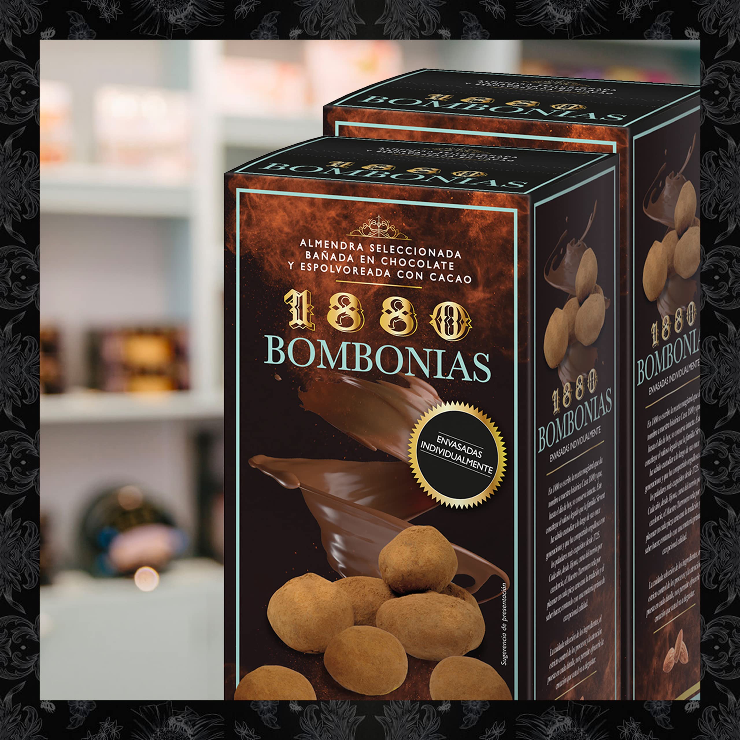 1880 - Bombonias de Almendra Caramelizada recubierta de Chocolate Blanco y espolvoreadas de Cacao | Envoltorio Individual | Calidad Suprema Snack de Turrón 160G