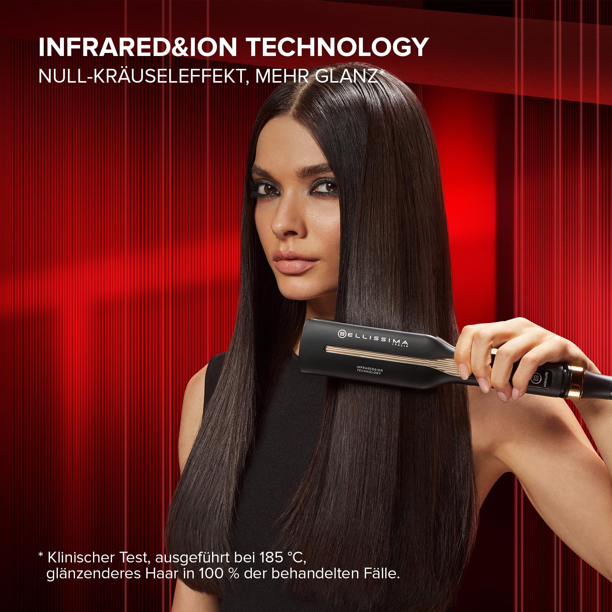 Bellissima Infrarot-Glätteisen, 4 Heizelemente, Keramik- und Keratinbeschichtung, 4 Temperaturen, flexibles Glätteisen, abgerundetes Design, schnelle Erwärmung, Beauty Bag