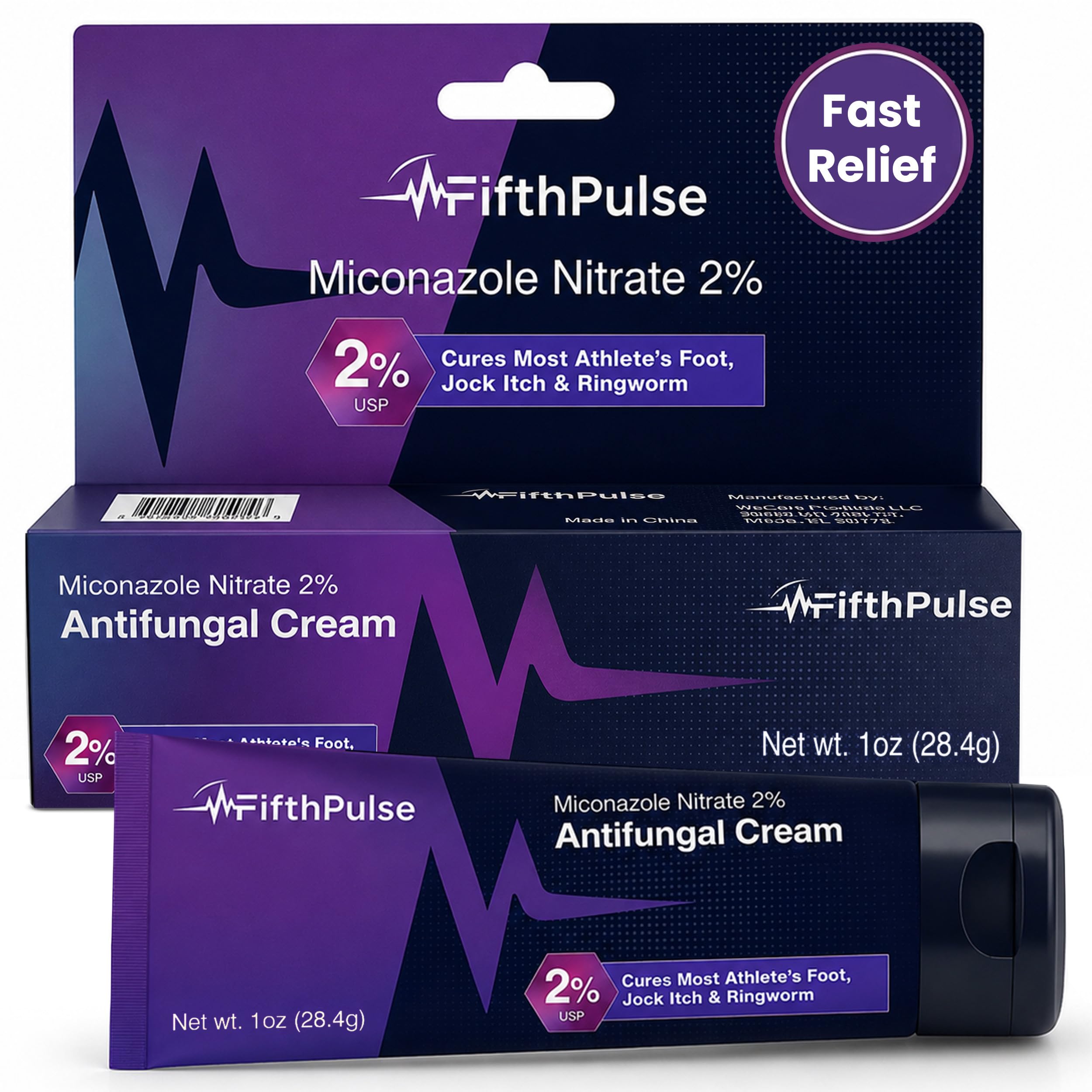 FifthPulse Miconazole Antifungal Cream, 1oz - Anti Fungal Cream for Skin that Aids with Redness, Scaling, Itching, Discomfort, and More - for Athletes Foot, Ringworm, and Jock Itch