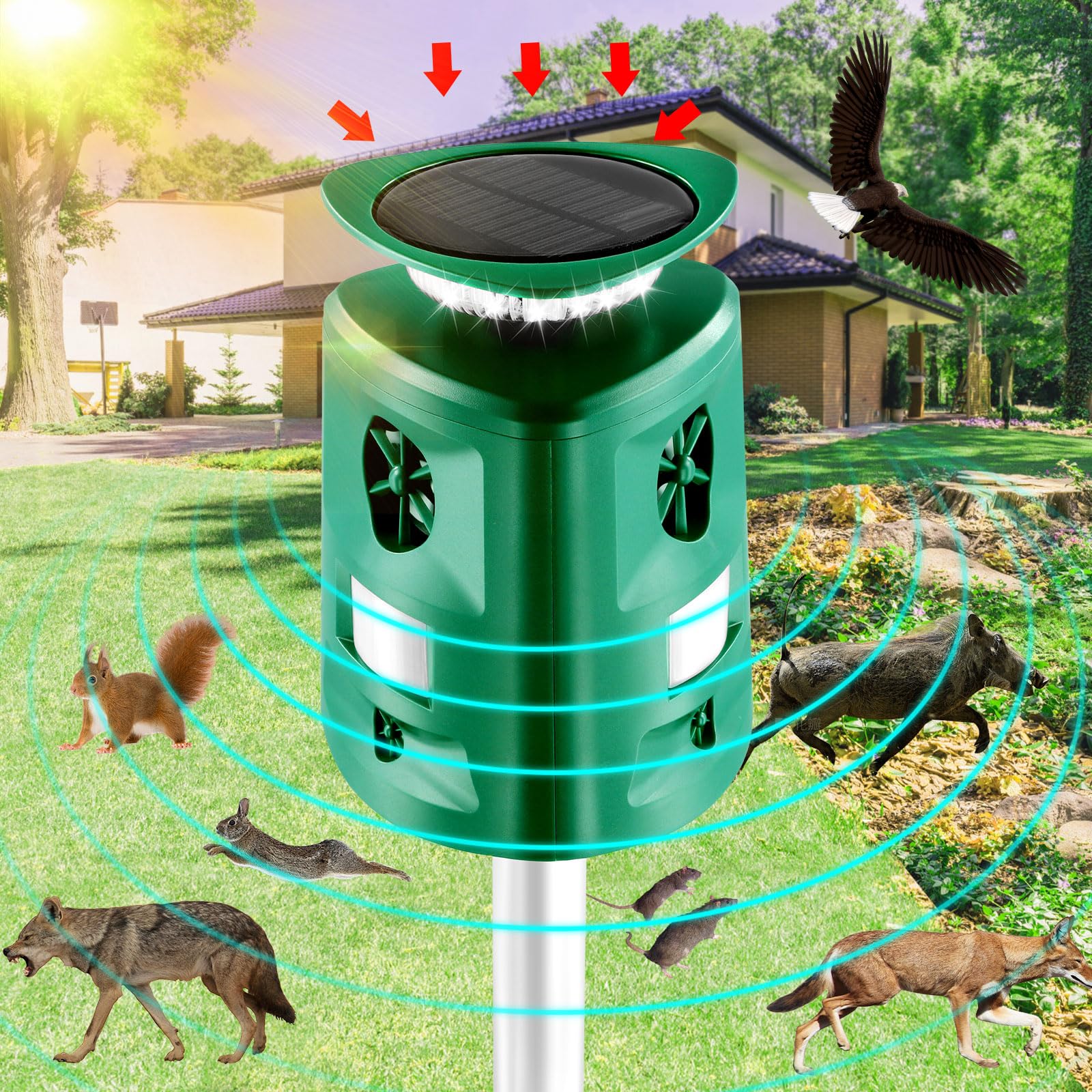 Dissuasore Ultrasonico Per Animali WUGEIN - Pannello Solare E Sensore PIR Per Esterno - 6