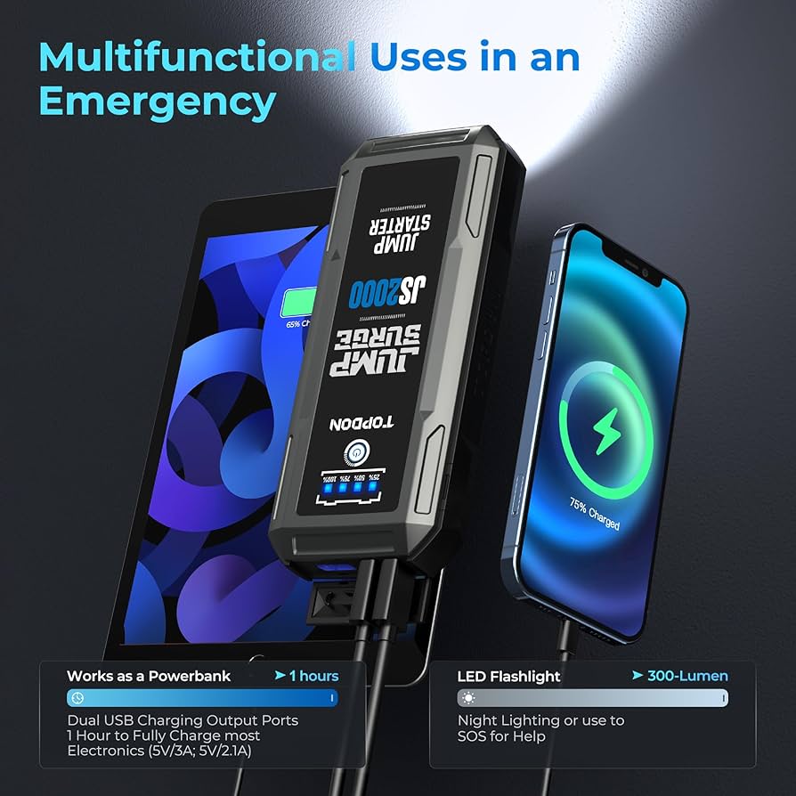 Amazon.com: Car Battery Jump Starter, TOPDON 2000A Peak Jump