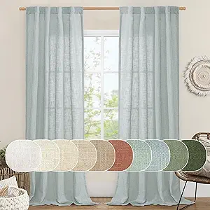 LAMIT Linen Blended Curtains for Bedroom, Faux Linen Textured Light Filtering Drapes Back Tab and Rod Pocket Boho Burlap Panels for Farmhouse/Living Room, 2 Panels, 38 x 84 Inch, Greyish Blue