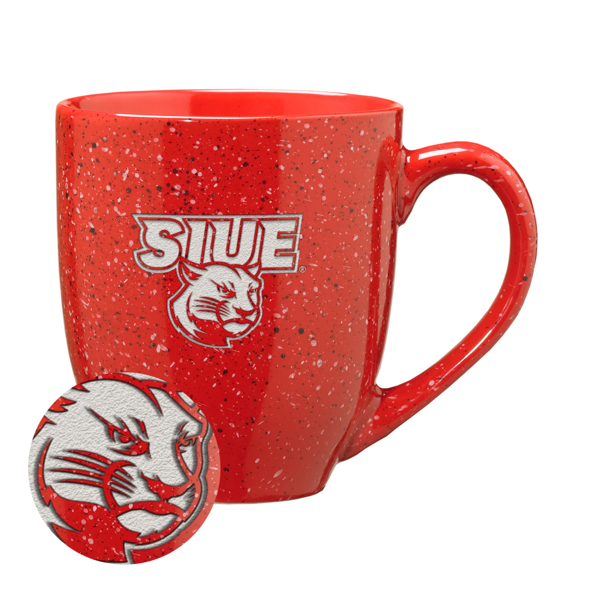 Rico Industries NCAA Southern Illinois-Edwardsville Cougars Primary Logo Red 16 oz Team Color Laser Engraved Speckled Ceramic Coffee Mug — image 1