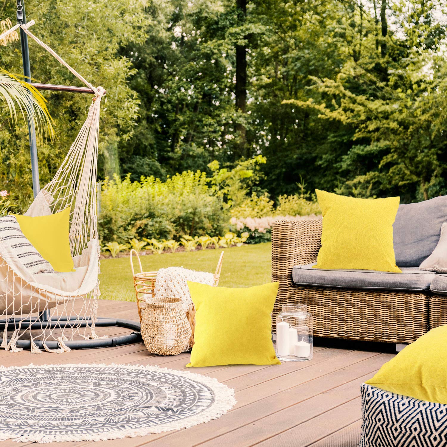 Boao Set Di 4 Federe Impermeabili 45x45 Cm Per Esterni - Giallo Brillante In Poliestere Con Rivestimento PU - Foto 7